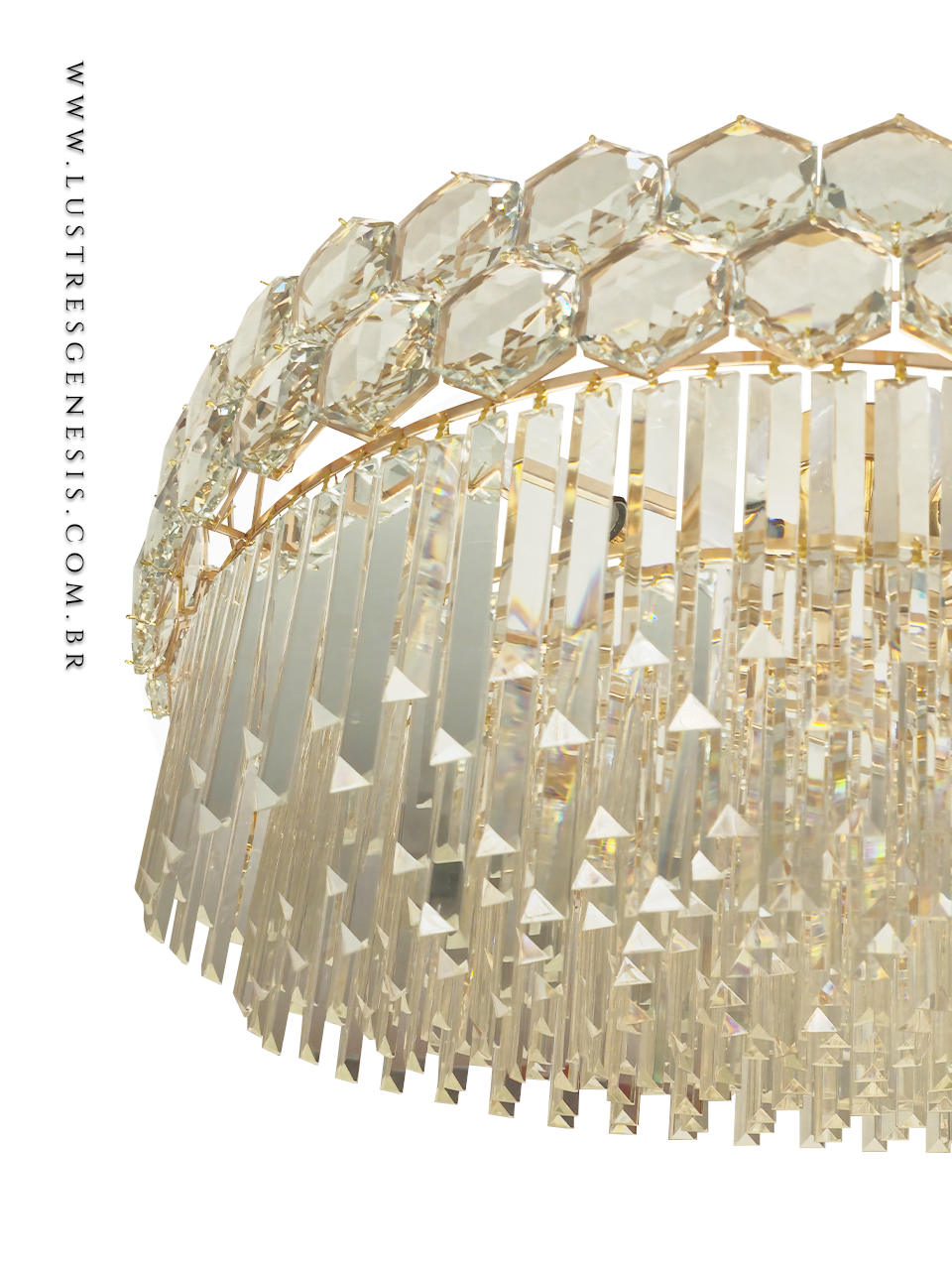 Plafon de Cristal Quebec Dourado para Sala de Estar, Sala de TV, Escritórios, Quartos e Suites Master